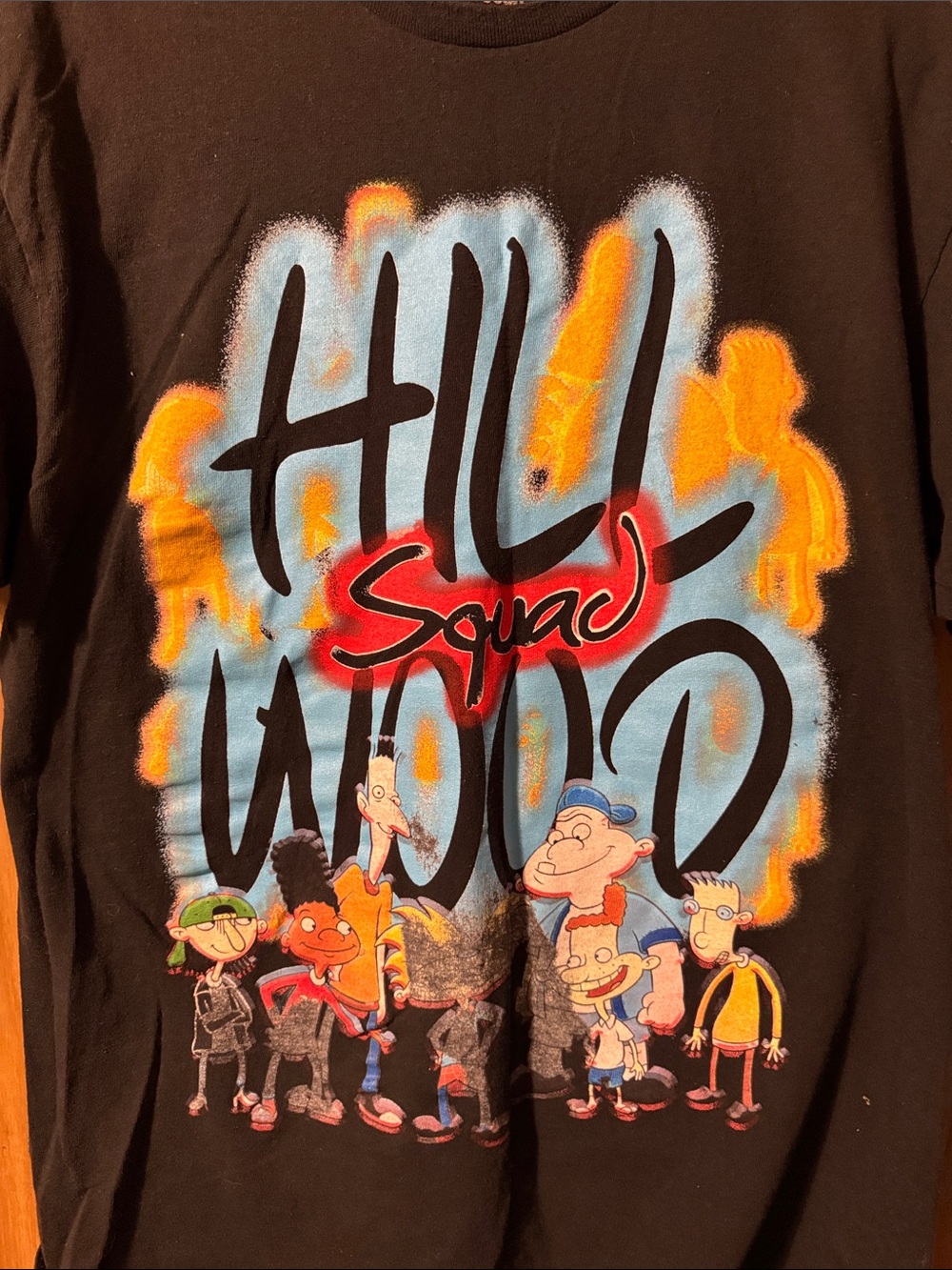 Men’s Large Hey Arnold Hill Wood Squad Graphic Tee — Black with Multicolor Print